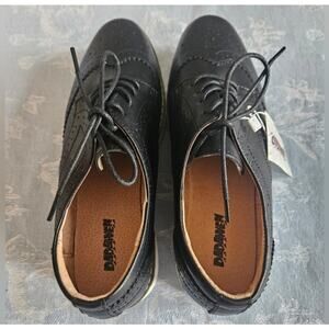Dadawen Black Vegan Patent Leather Oxford  Olive Striped Platform Shoes Sz 10